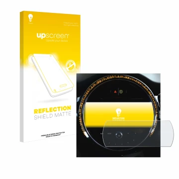 Parte frontal de un envase de producto con el logotipo de la marca upscreen. Al lado se muestra el dispositivo Mini Cooper 202