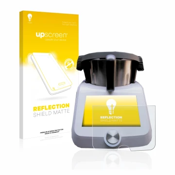 Parte frontal de un envase de producto con el logotipo de la marca upscreen. Al lado se muestra el dispositivo SilverCrest Mon