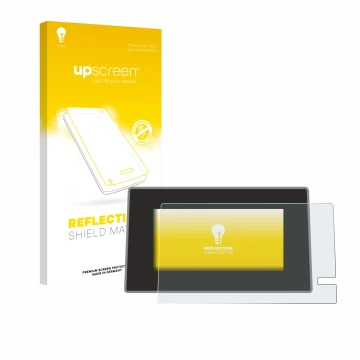 Parte frontal de un envase de producto con el logotipo de la marca upscreen. Al lado se muestra el dispositivo Renault Trafic 