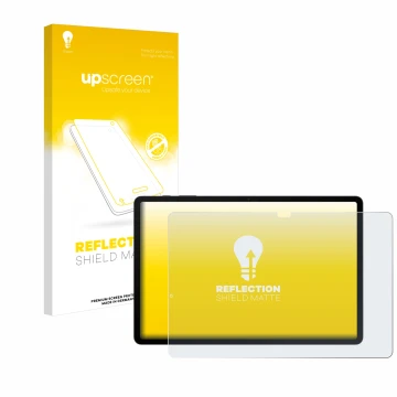 Parte frontal de un envase de producto con el logotipo de la marca upscreen. Al lado se muestra el dispositivo Samsung Galaxy 