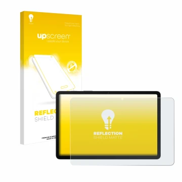 Parte frontal de un envase de producto con el logotipo de la marca upscreen. Al lado se muestra el dispositivo Samsung Galaxy 