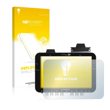 Parte frontal de un envase de producto con el logotipo de la marca upscreen. Al lado se muestra el dispositivo Convergent Desi
