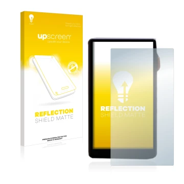 Parte frontal de un envase de producto con el logotipo de la marca upscreen. Al lado se muestra el dispositivo iBasso DX240 co