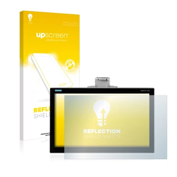 Parte frontal de un envase de producto con el logotipo de la marca upscreen. Al lado se muestra el dispositivo Siemens Simatic