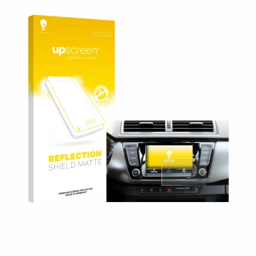 Parte frontal de un envase de producto con el logotipo de la marca upscreen. Al lado se muestra el dispositivo Skoda Fabia 3 C