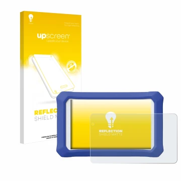 Parte frontal de un envase de producto con el logotipo de la marca upscreen. Al lado se muestra el dispositivo Clementoni Clem