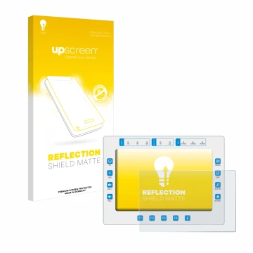 Parte frontal de un envase de producto con el logotipo de la marca upscreen. Al lado se muestra el dispositivo Megasat HD7 Com