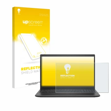 Parte frontal de un envase de producto con el logotipo de la marca upscreen. Al lado se muestra el dispositivo Dell Latitude 3