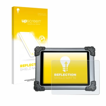 Parte frontal de un envase de producto con el logotipo de la marca upscreen. Al lado se muestra el dispositivo Autel MaxiSys M