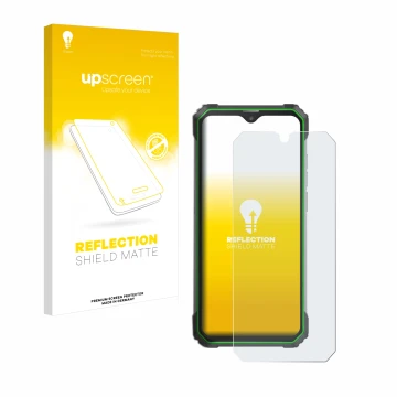 Parte frontal de un envase de producto con el logotipo de la marca upscreen. Al lado se muestra el dispositivo Blackview BL880