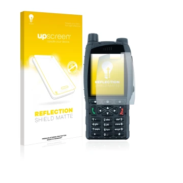 Parte frontal de un envase de producto con el logotipo de la marca upscreen. Al lado se muestra el dispositivo Sepura SC21 con