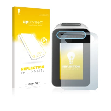 Parte frontal de un envase de producto con el logotipo de la marca upscreen. Al lado se muestra el dispositivo Cherry eHealth 