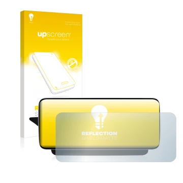 Parte frontal de un envase de producto con el logotipo de la marca upscreen. Al lado se muestra el dispositivo Koason Mercedes
