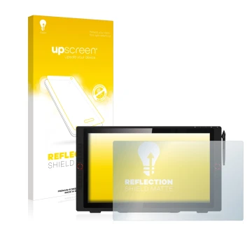 Parte frontal de un envase de producto con el logotipo de la marca upscreen. Al lado se muestra el dispositivo XP-Pen Artist 2