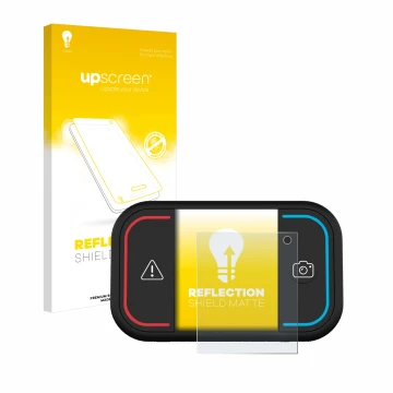 Parte frontal de un envase de producto con el logotipo de la marca upscreen. Al lado se muestra el dispositivo Saphe Drive Min