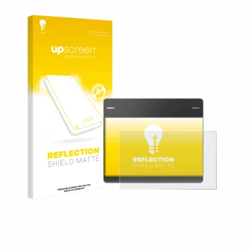 Parte frontal de un envase de producto con el logotipo de la marca upscreen. Al lado se muestra el dispositivo Wacom Intuos CT