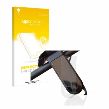Parte frontal de un envase de producto con el logotipo de la marca upscreen. Al lado se muestra el dispositivo NIU KQi3 Sport 
