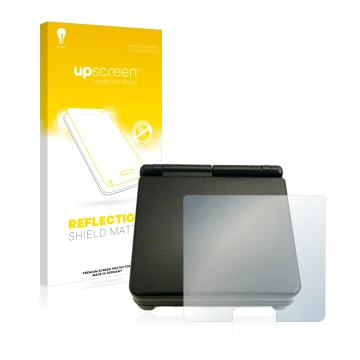 Parte frontal de un envase de producto con el logotipo de la marca upscreen. Al lado se muestra el dispositivo Nintendo Gamebo