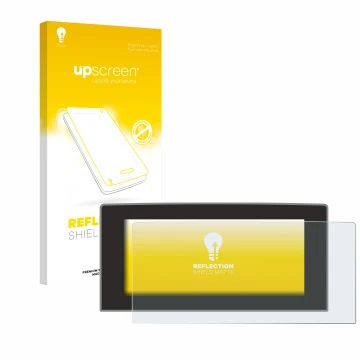 Parte frontal de un envase de producto con el logotipo de la marca upscreen. Al lado se muestra el dispositivo Ford Focus 2022