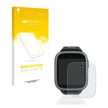 Parte frontal de un envase de producto con el logotipo de la marca upscreen. Al lado se muestra el dispositivo Xplora XGO3 (1a