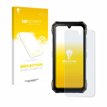 Parte frontal de un envase de producto con el logotipo de la marca upscreen. Al lado se muestra el dispositivo Doogee S89 Pro 