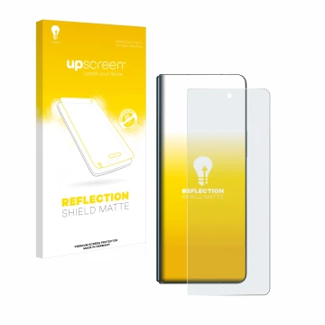 Parte frontal de un envase de producto con el logotipo de la marca upscreen. Al lado se muestra el dispositivo Samsung Galaxy 