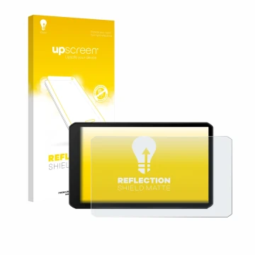 Parte frontal de un envase de producto con el logotipo de la marca upscreen. Al lado se muestra el dispositivo Garmin DriveCam