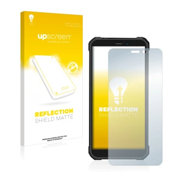 Parte frontal de un envase de producto con el logotipo de la marca upscreen. Al lado se muestra el dispositivo Oukitel WP20 Pr