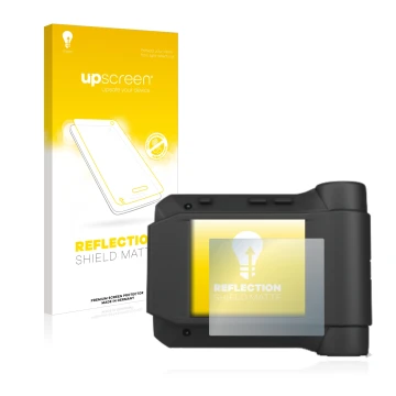 Parte frontal de un envase de producto con el logotipo de la marca upscreen. Al lado se muestra el dispositivo Swissphone s.Qu