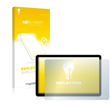 Parte frontal de un envase de producto con el logotipo de la marca upscreen. Al lado se muestra el dispositivo Nokia T21 con s