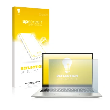 Parte frontal de un envase de producto con el logotipo de la marca upscreen. Al lado se muestra el dispositivo MSI Prestige 16