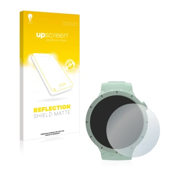 Parte frontal de un envase de producto con el logotipo de la marca upscreen. Al lado se muestra el dispositivo Swatch Big Bold