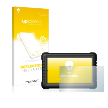 Parte frontal de un envase de producto con el logotipo de la marca upscreen. Al lado se muestra el dispositivo Launch X-431 PR