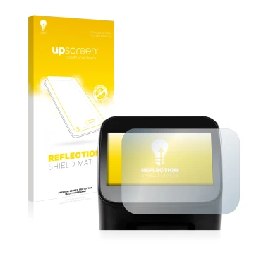 Parte frontal de un envase de producto con el logotipo de la marca upscreen. Al lado se muestra el dispositivo Shaper Origin G