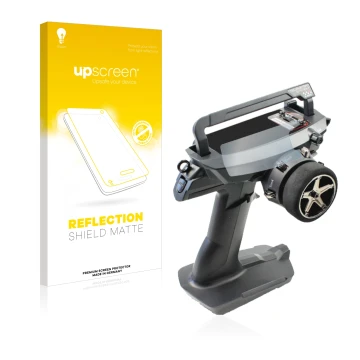 Parte frontal de un envase de producto con el logotipo de la marca upscreen. Al lado se muestra el dispositivo Sanwa MT 44 / M