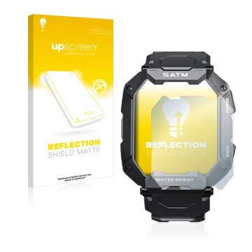 Parte frontal de un envase de producto con el logotipo de la marca upscreen. Al lado se muestra el dispositivo Bengux C20 con 