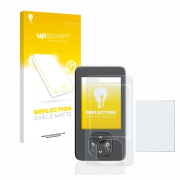 Parte frontal de un envase de producto con el logotipo de la marca upscreen. Al lado se muestra el dispositivo Dexcom G7 CGM c