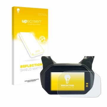 Parte frontal de un envase de producto con el logotipo de la marca upscreen. Al lado se muestra el dispositivo BMW C400 GT TFT
