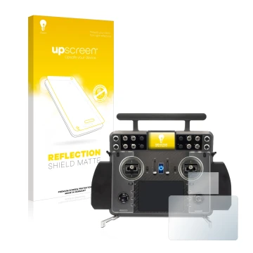 Parte frontal de un envase de producto con el logotipo de la marca upscreen. Al lado se muestra el dispositivo FrSky Tandem XE