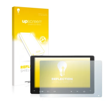 Parte frontal de un envase de producto con el logotipo de la marca upscreen. Al lado se muestra el dispositivo Atoto A6 PF 9 Z