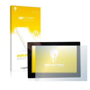 Parte frontal de un envase de producto con el logotipo de la marca upscreen. Al lado se muestra el dispositivo MG 4 7-Zoll Dig