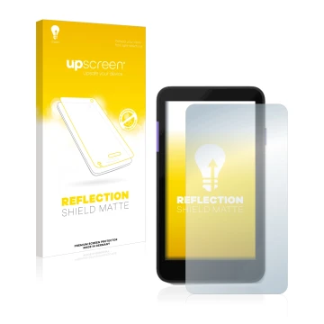 Parte frontal de un envase de producto con el logotipo de la marca upscreen. Al lado se muestra el dispositivo Zettle Terminal