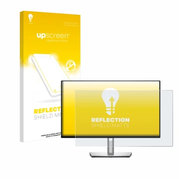 Parte frontal de un envase de producto con el logotipo de la marca upscreen. Al lado se muestra el dispositivo Dell Ultrasharp