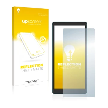 Parte frontal de un envase de producto con el logotipo de la marca upscreen. Al lado se muestra el dispositivo Hisense Touch L