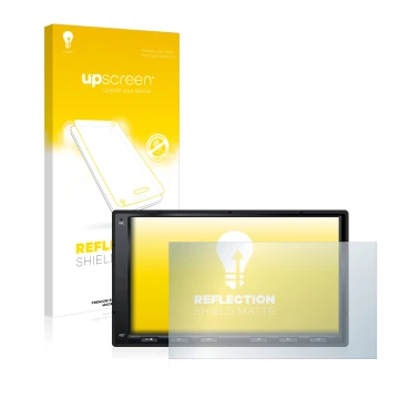 Parte frontal de un envase de producto con el logotipo de la marca upscreen. Al lado se muestra el dispositivo Atoto A6 PF 7 Z