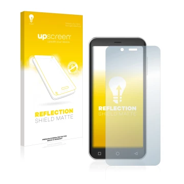 Parte frontal de un envase de producto con el logotipo de la marca upscreen. Al lado se muestra el dispositivo Peaq PSP400 con