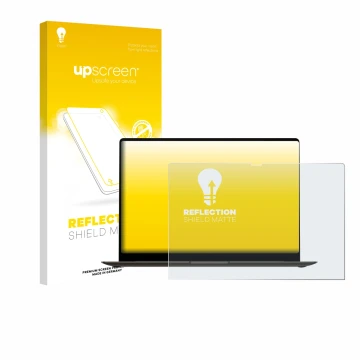 Parte frontal de un envase de producto con el logotipo de la marca upscreen. Al lado se muestra el dispositivo Samsung Galaxy 