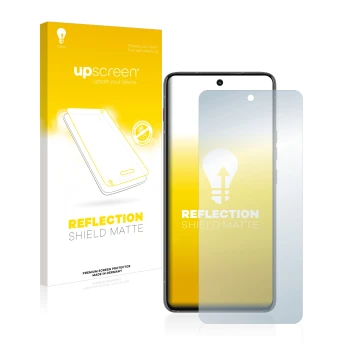 Parte frontal de un envase de producto con el logotipo de la marca upscreen. Al lado se muestra el dispositivo Motorola ThinkP