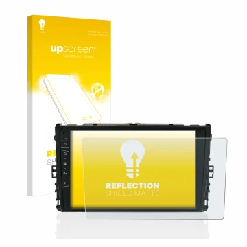 Parte frontal de un envase de producto con el logotipo de la marca upscreen. Al lado se muestra el dispositivo Dynavin D8-DF63