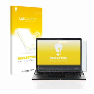 Parte frontal de un envase de producto con el logotipo de la marca upscreen. Al lado se muestra el dispositivo Fujitsu Lifeboo